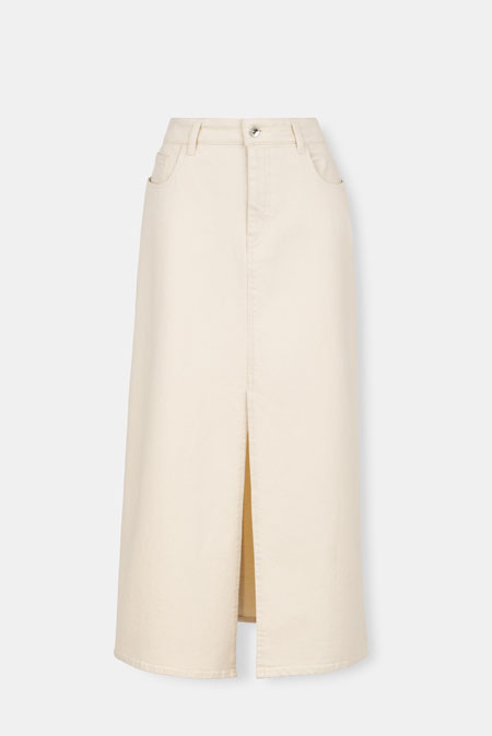 Krem teksas suknja sa prednjim šlicem Tiffany Production